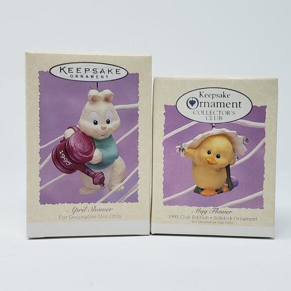 2 1995 Hallmark Springtime Ornaments April Shower + May Flower - Picture 1 of 6
